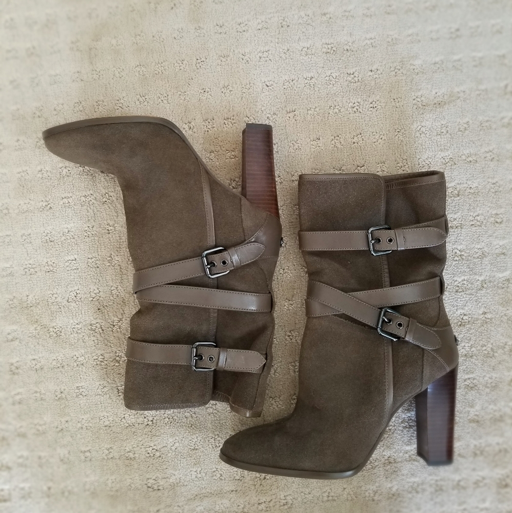 Coach Olive Green Mid Calf Suede Boots (Size 8)